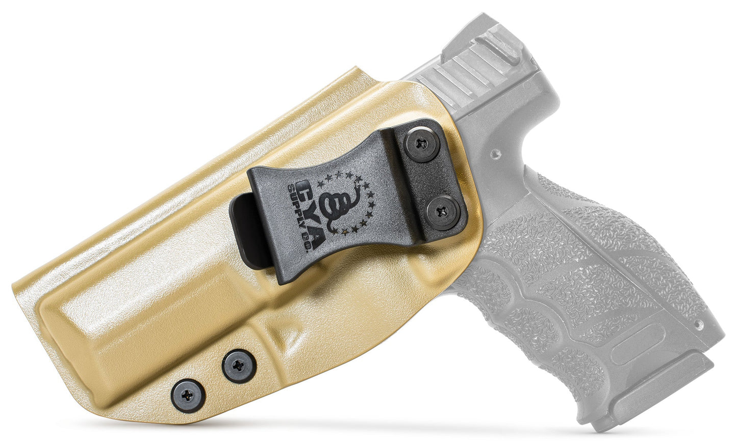 CYA flat dark earth Base IWB holster with a black clip on a black hk vp9 handgun
