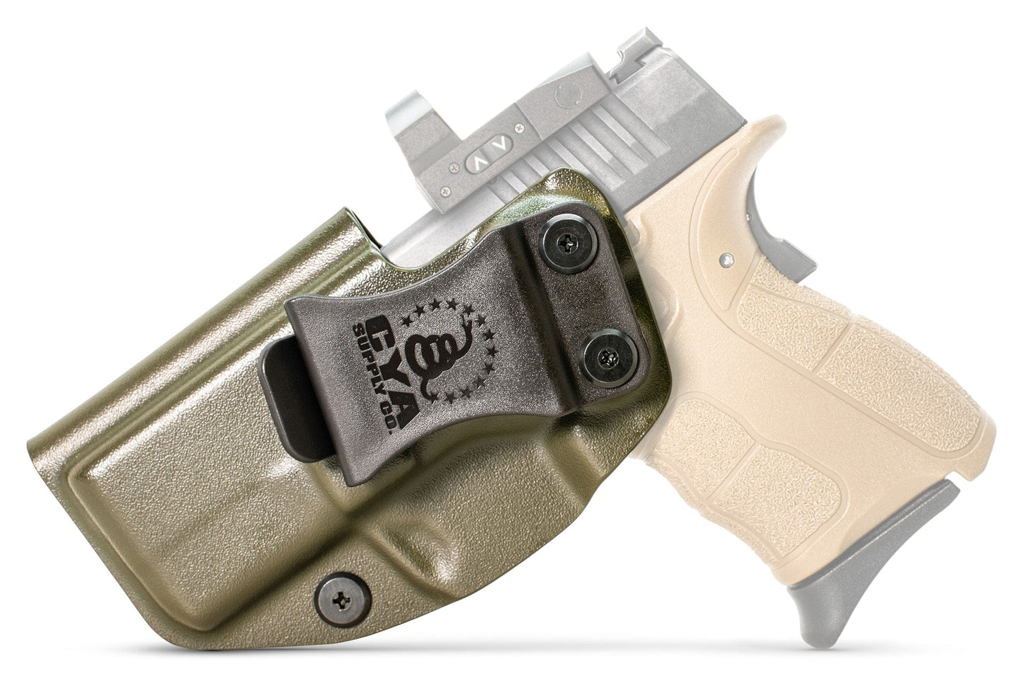 CYA Base IWB Full Size 3.3" Holster in OD Green color on a Springfield XD-S