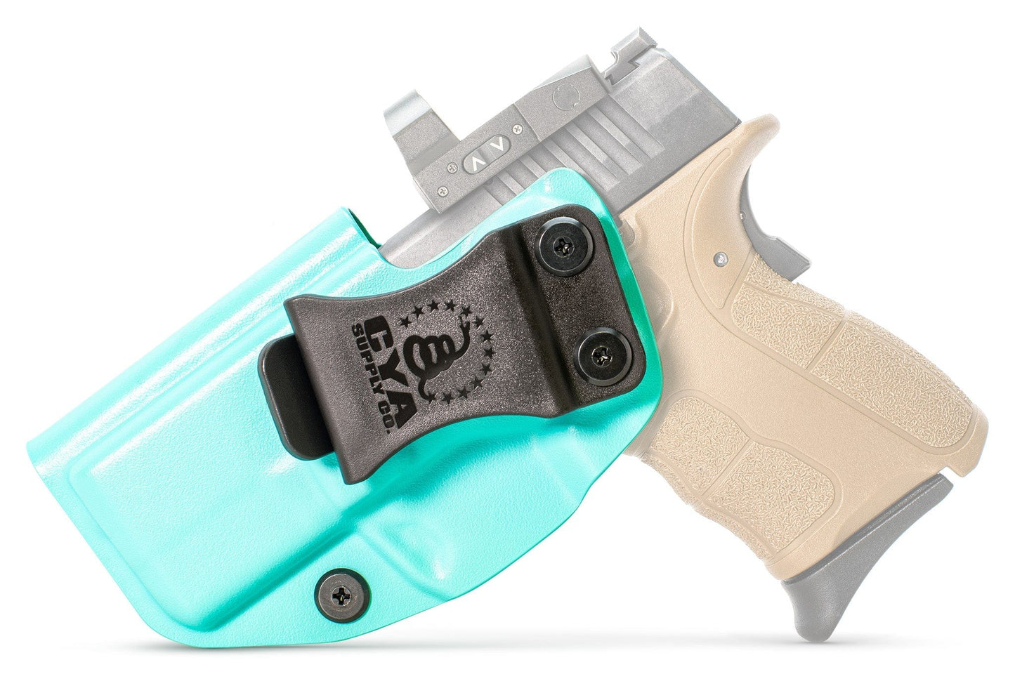 CYA Base IWB Full Size 3.3" Holster in Teal Blue color on a Springfield XD-S