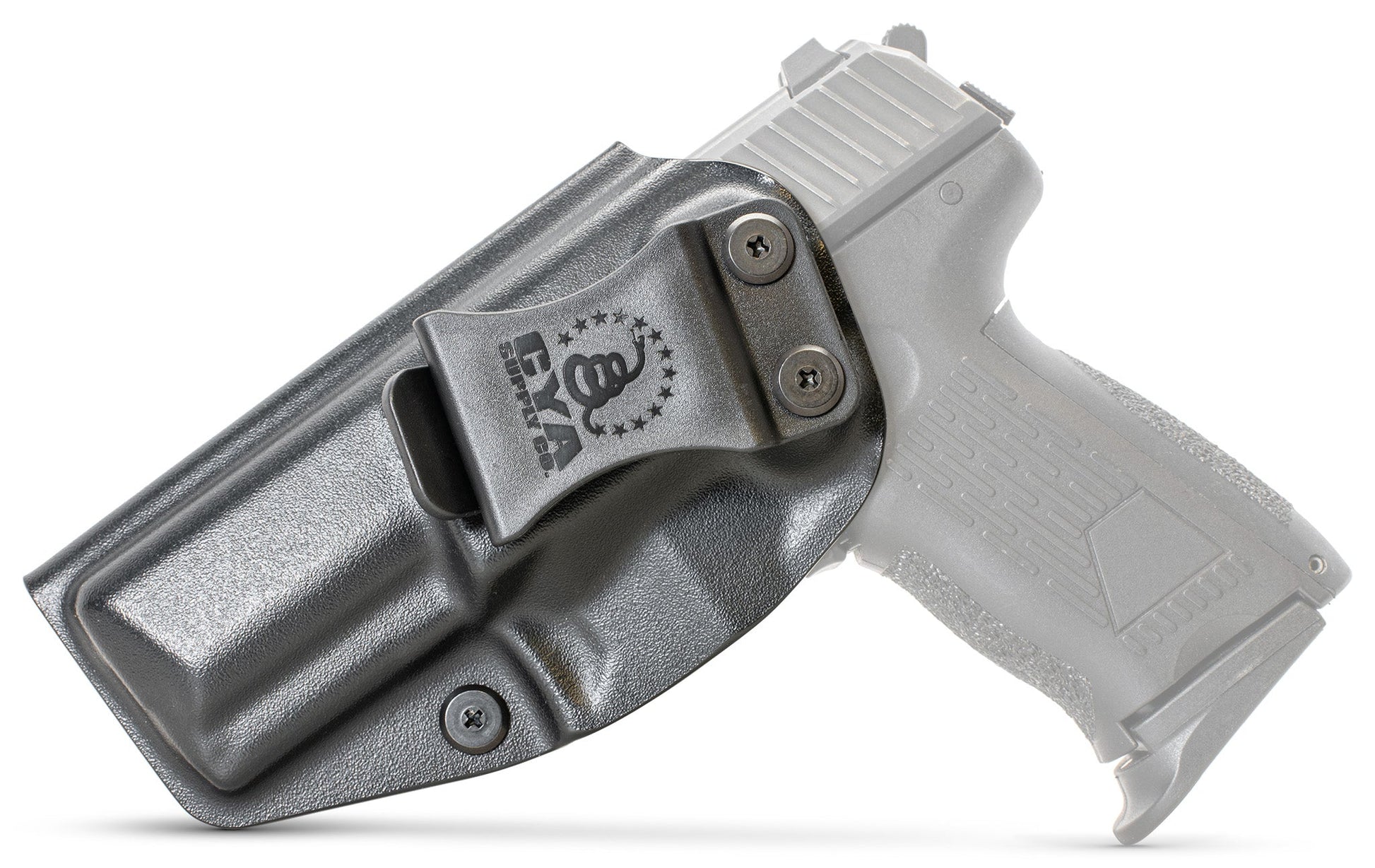CYA black Base IWB holster with a black clip on a black hk p2000 handgun