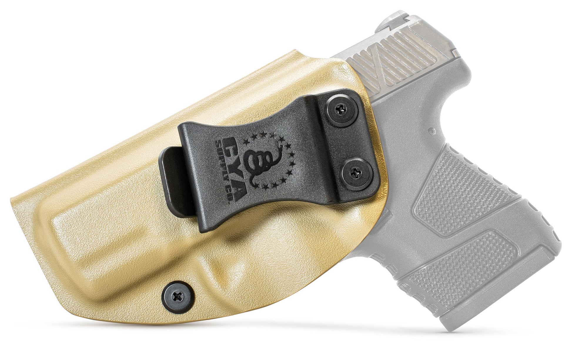 CYA flat dark earth Base IWB holster with a black clip on a black Mossberg MC1SC handgun