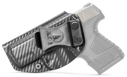 CYA carbon steel Base IWB holster with a black clip on a black Mossberg MC1SC handgun