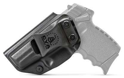 CYA Holster in black with a black clip on a black SCCY CPX 1 handgun