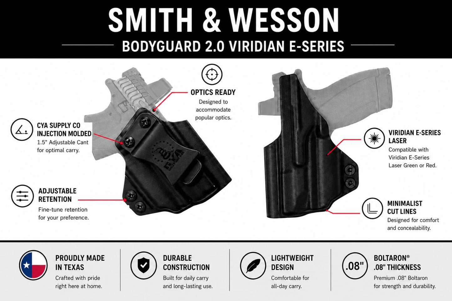 Smith & Wesson Bodyguard 2.0 Viridian E-Series IWB Holster | BASE IWB CYA Supply Co.