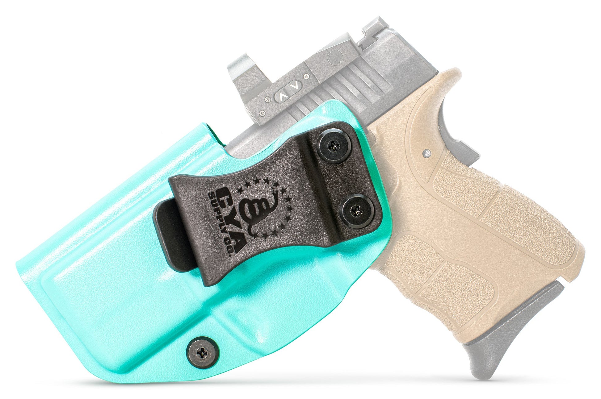 CYA Base IWB Full Size 3.3" Holster in Teal Blue color on a Springfield XD-S