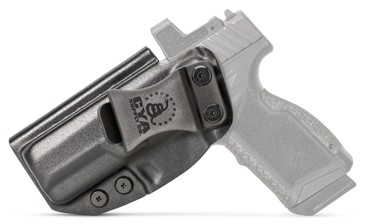 CYA Holster in black with a black clip on a black Taurus GX4XL handgun