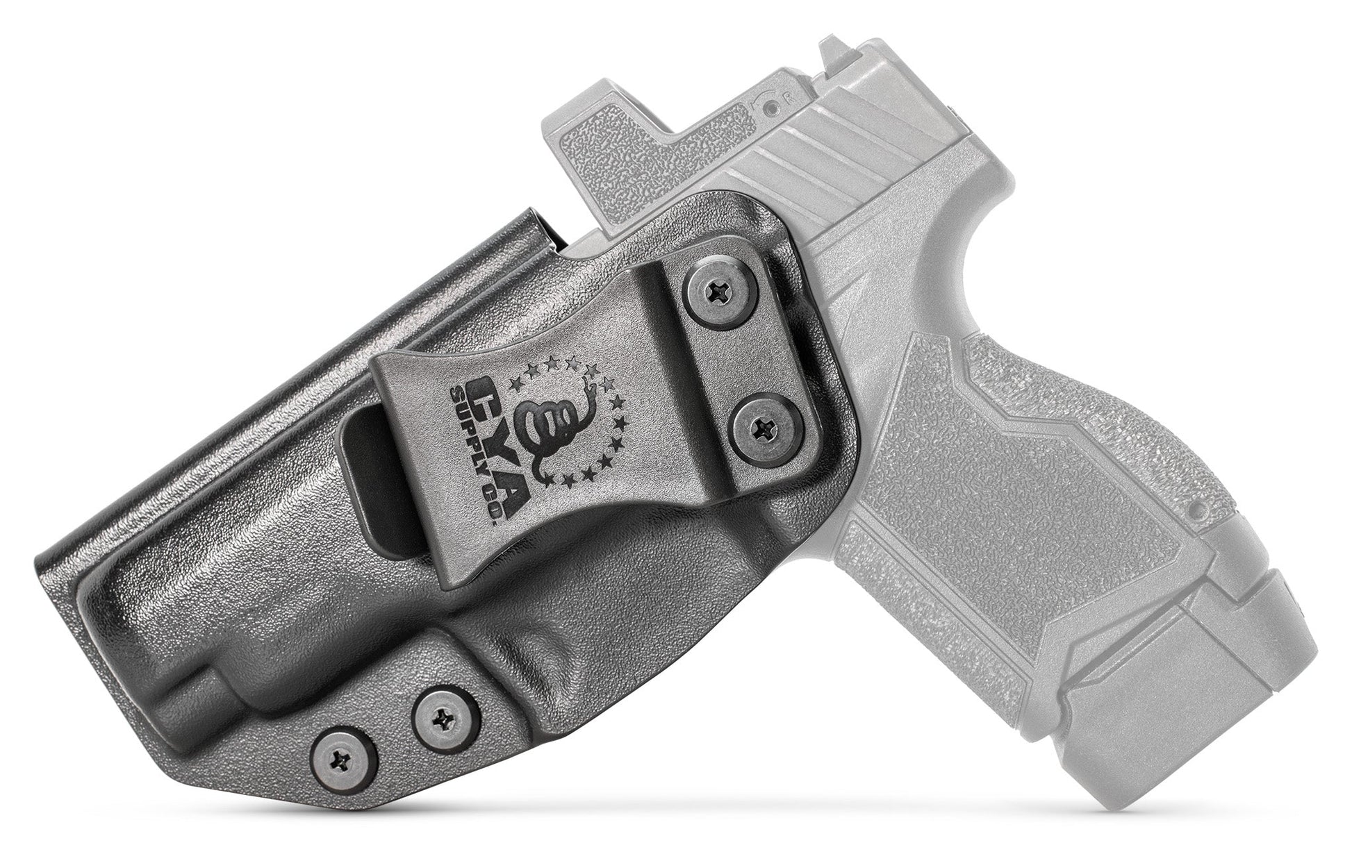 CYA Holster in black with a black clip on a black Taurus GX4XL handgun