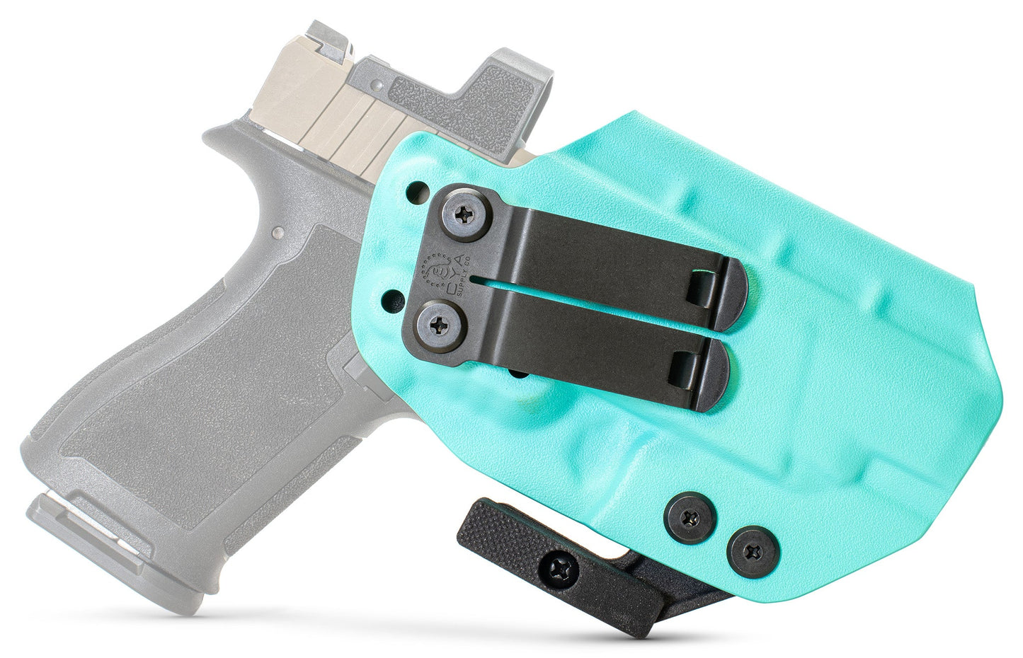 CYA teal blue Base IWB holster with a black belt clip on a black psa micro dagger c1 handgun